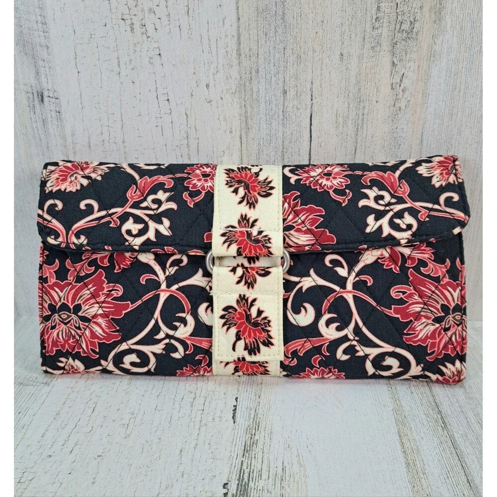 Lemon Hill Quilted Cotton Makeup Jewelry Travel Bag Tri-Fold Floral Packable